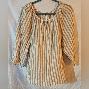 Cato Tan and Cream Striped Blouse